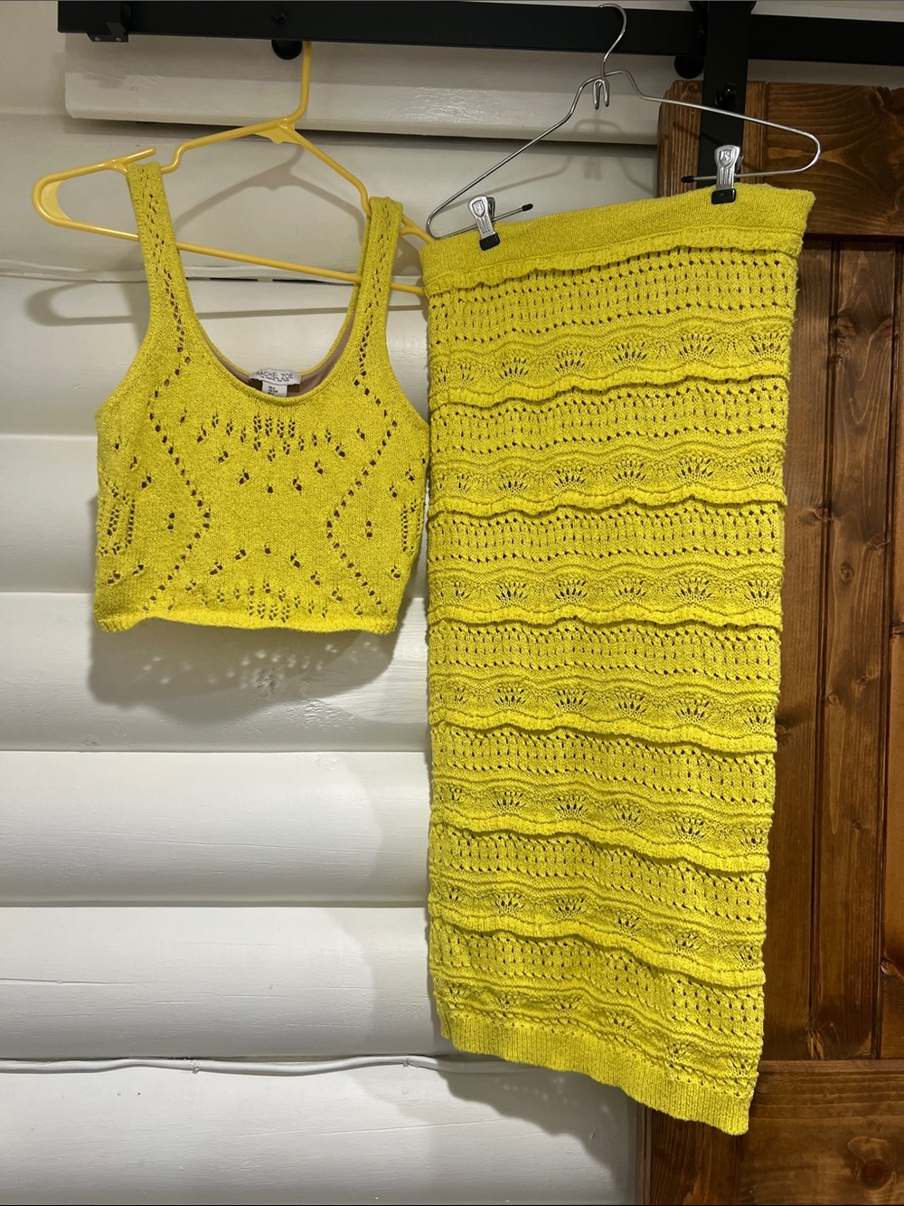 Rachel Zoe Bright Yellow Crochet Knit Midi Skirt